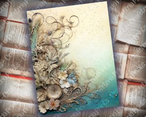 16 pages of Deep Waters Background Digital Junk Journal Kit Underwater, shabby chic ephemera scrapbooking, watercolor illustration