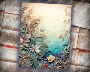 16 pages of Deep Waters Background Digital Junk Journal Kit Underwater, shabby chic ephemera scrapbooking, watercolor illustration