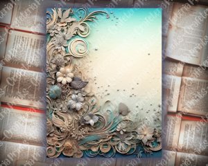 16 pages of Deep Waters Background Digital Junk Journal Kit Underwater, shabby chic ephemera scrapbooking, watercolor illustration