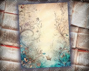 16 pages of Deep Waters Background Digital Junk Journal Kit Underwater, shabby chic ephemera scrapbooking, watercolor illustration