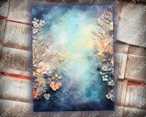 16 pages of Deep Waters Background Digital Junk Journal Kit Underwater, shabby chic ephemera scrapbooking, watercolor illustration