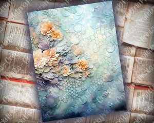 16 pages of Deep Waters Background Digital Junk Journal Kit Underwater, shabby chic ephemera scrapbooking, watercolor illustration