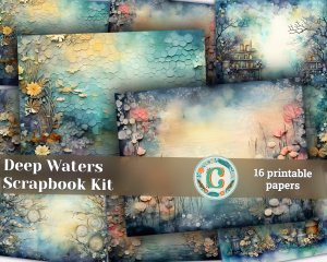 16 pages of Deep Waters Background shabby chic ephemera scrapbooking, watercolor illustration, perfect for invitations, digital planners