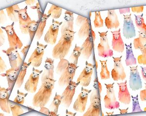 Watercolor Lamas Digital Paper Seamless Pattern Set for Scrapbooking, Crafts, and DIY Projects - Instant Download - Commercial Use Friendly