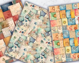 Set of 12 Junk Journal Digital Texture Paper Watercolor Illustrations for Crafting, Scrapbooking, and Card Making - Instant Download