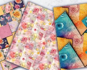 Set of 12 Junk Journal Digital Texture Paper Watercolor Illustrations for Crafting, Scrapbooking, and Card Making - Instant Download