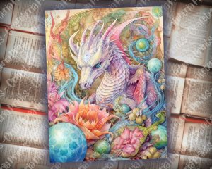 Dragon Junk Journal Page, Fantasy Enchanted Forest Wildflowers, Dragon Eggs, Watercolor Fairytale Design, Detailed and Sharp, Old Rice Paper