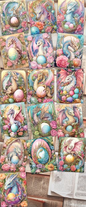 Dragon Junk Journal Page, Fantasy Enchanted Forest Wildflowers, Dragon Eggs, Watercolor Fairytale Design, Detailed and Sharp, Old Rice Paper