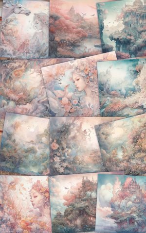 12 papers | Utopia Dreams | Enchanted Watercolor Clipart | Magical Scrapbooking Kit | Perfect for Junk Journals & Invitations