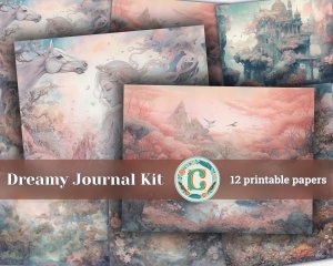 12 papers | Utopia Dreams | Enchanted Watercolor Clipart | Magical Scrapbooking Kit | Perfect for Junk Journals & Invitations