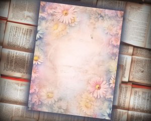 16 papers | Dusty Daisies Fairy Tale Watercolor Scrapbooking Papers, Pastel Shabby Chic Ephemera Printable Pages, Junk Journal Kit