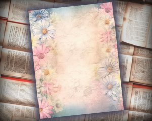 16 papers | Dusty Daisies Fairy Tale Watercolor Scrapbooking Papers, Pastel Shabby Chic Ephemera Printable Pages, Junk Journal Kit