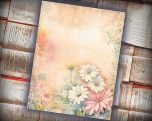 16 papers | Dusty Daisies Fairy Tale Watercolor Scrapbooking Papers, Pastel Shabby Chic Ephemera Printable Pages, Junk Journal Kit