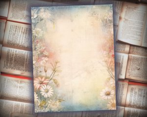 16 papers | Dusty Daisies Fairy Tale Watercolor Scrapbooking Papers, Pastel Shabby Chic Ephemera Printable Pages, Junk Journal Kit