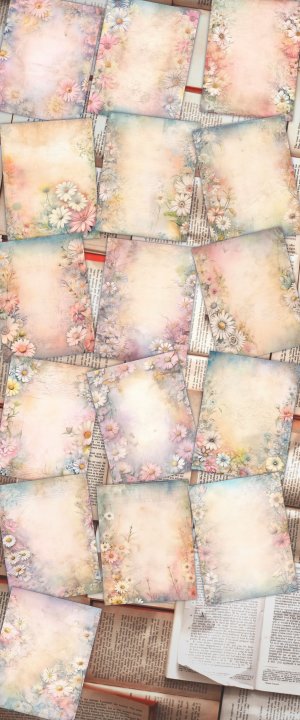 16 papers | Dusty Daisies Fairy Tale Watercolor Scrapbooking Papers, Pastel Shabby Chic Ephemera Printable Pages, Junk Journal Kit