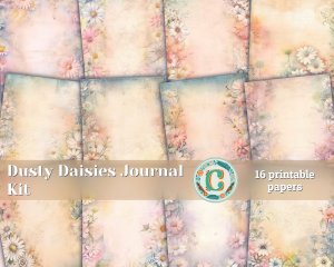 16 papers | Dusty Daisies Fairy Tale Watercolor Scrapbooking Papers, Pastel Shabby Chic Ephemera Printable Pages, Junk Journal Kit