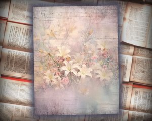 20 Papers | Dusty Lilies Shabby Chic Ephemera Scrapbooking Kit, Pastel Fairytale Watercolor Printable Papers, Junk Journaling Essentials