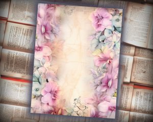 16 papers | Dusty Orchids Fairy Tale Watercolor Illustration, Shabby Chic Ephemera for Scrapbooking and Journaling, Junk Journal Kit