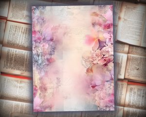 16 papers | Dusty Orchids Fairy Tale Watercolor Illustration, Shabby Chic Ephemera for Scrapbooking and Journaling, Junk Journal Kit