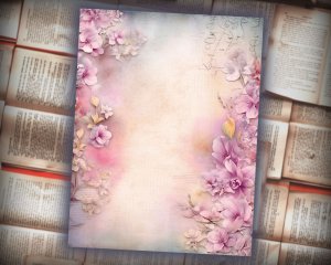 16 papers | Dusty Orchids Fairy Tale Watercolor Illustration, Shabby Chic Ephemera for Scrapbooking and Journaling, Junk Journal Kit