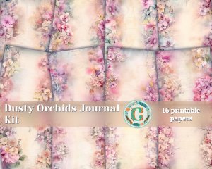 16 papers | Dusty Orchids Fairy Tale Watercolor Illustration, Shabby Chic Ephemera for Scrapbooking and Journaling, Junk Journal Kit