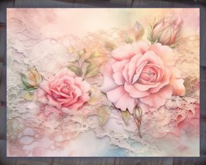 16 papers | Dusty Roses Scrapbooking Kit | Printable Pages with Intricate Illustrations and Pastel Colors | Shabby Chic Journaling Kit