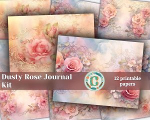 12 papers | Dusty Roses Scrapbooking Kit | Shabby Chic Printable Pages | Fairy Tale Watercolor Illustrations | Intricate Details