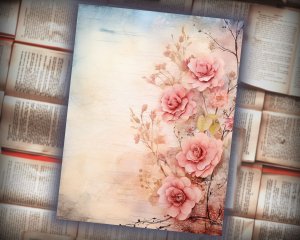 16 papers | Dusty Roses Scrapbooking Kit | Pastel Colors | Fairy Tale Watercolor Illustrations | Shabby Chic Ephemera | Printable Pages