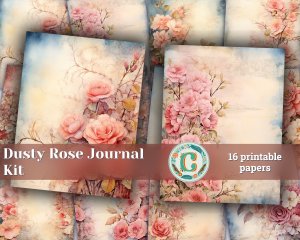 16 papers | Dusty Roses Scrapbooking Kit | Pastel Colors | Fairy Tale Watercolor Illustrations | Shabby Chic Ephemera | Printable Pages