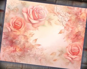 18 Papers | Dusty Roses Illustration Background | Pastel Colors | Fairy Tale Watercolor | Shabby Chic Ephemera | Scrapbooking Kit