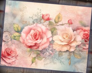 18 Papers | Dusty Roses Illustration Background | Pastel Colors | Fairy Tale Watercolor | Shabby Chic Ephemera | Scrapbooking Kit