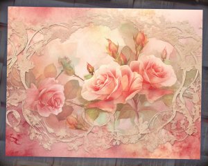 18 Papers | Dusty Roses Illustration Background | Pastel Colors | Fairy Tale Watercolor | Shabby Chic Ephemera | Scrapbooking Kit