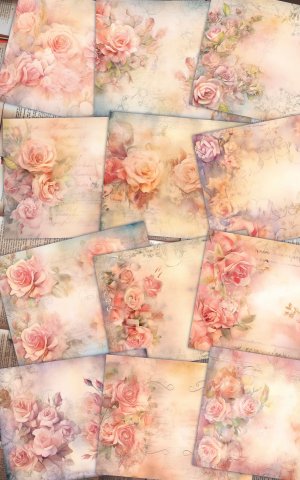 12 papers | Dusty Roses Scrapbooking Kit | Shabby Chic Junk Journaling | Printable Pages and Papers | Fairy Tale Watercolor Illustration