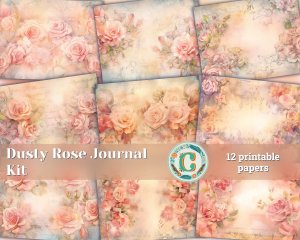 12 papers | Dusty Roses Scrapbooking Kit | Shabby Chic Junk Journaling | Printable Pages and Papers | Fairy Tale Watercolor Illustration