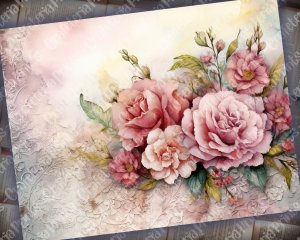 Dusty Roses Vintage Lace Digital Junk Journal Background | Printable Collage Kit for Scrapbooking, Invitations & Digital Planners