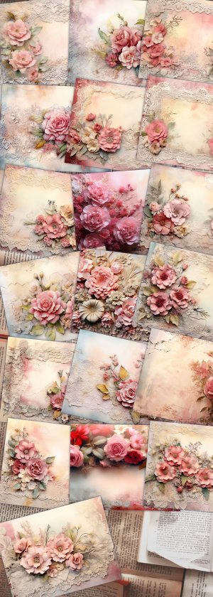 Dusty Roses Vintage Lace Digital Junk Journal Background | Printable Collage Kit for Scrapbooking, Invitations & Digital Planners