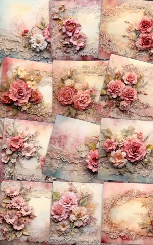 Dusty Roses Vintage Lace Digital Junk Journal Background - Collage Printable, Digital Kit for Scrapbooking, Invitations, Planners