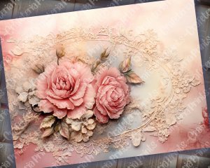 Dusty Roses Digital Junk Journal Background with Vintage Lace and Applique Collage - Printable Digital Kit for Scrapbooking, Invitations