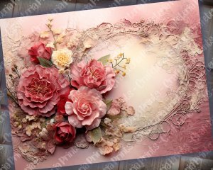 Dusty Roses Digital Junk Journal Background with Vintage Lace and Applique Collage - Printable Digital Kit for Scrapbooking, Invitations