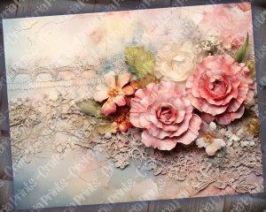 Dusty Roses Digital Junk Journal Background with Vintage Lace and Applique Collage - Printable Digital Kit for Scrapbooking, Invitations