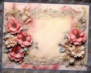 Dusty Roses Digital Junk Journal Background with Vintage Lace and Applique Collage - Printable Digital Kit for Scrapbooking, Invitations