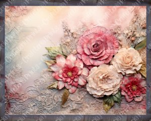 Dusty Roses Digital Junk Journal Background with Vintage Lace and Applique Collage - Printable Digital Kit for Scrapbooking, Invitations