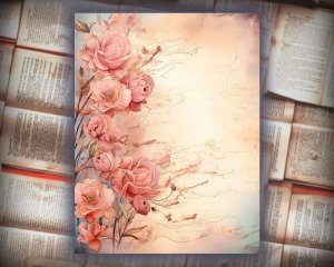 16 papers | Dusty Roses Fairy Tale Watercolor Illustration Background for Scrapbooking, Junk Journaling Kit, Shabby Chic Designs