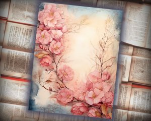 16 papers | Dusty Roses Fairy Tale Watercolor Illustration Background for Scrapbooking, Junk Journaling Kit, Shabby Chic Designs