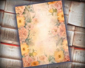 16 papers | Dusty Sunflower and Tulip Fairy Tale Watercolor Illustration, Pastel Shabby Chic Ephemera for Scrapbooking, Journaling