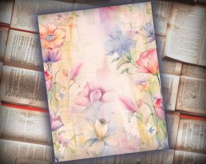 20 Papers | Dusty Tulips Watercolor Scrapbooking Kit, Shabby Chic Ephemera, Printable Journaling Pages, Pastel Junk Journal Kit