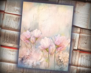 20 Papers | Dusty Tulips Watercolor Scrapbooking Kit, Shabby Chic Ephemera, Printable Journaling Pages, Pastel Junk Journal Kit