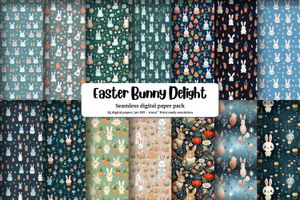 Bunny Easter Spring Seamless Pattern, Printable Digital Paper, Cute Bunny Background, Pastel Colors, DIY Scrapbooking Supplies