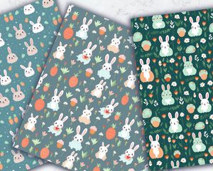 Bunny Easter Spring Seamless Pattern, Printable Digital Paper, Cute Bunny Background, Pastel Colors, DIY Scrapbooking Supplies