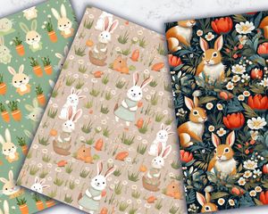 Bunny Easter Spring Seamless Pattern, Printable Digital Paper, Cute Bunny Background, Pastel Colors, DIY Scrapbooking Supplies